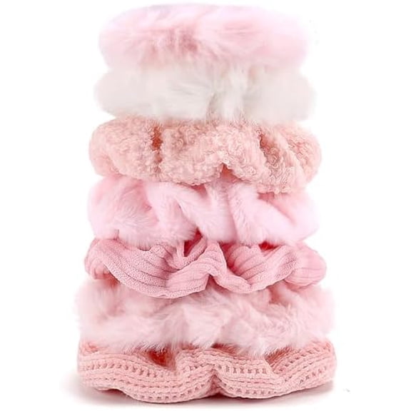 Scrunchies for Women's Hair 7 count Large Knit Fuzzy Scrunchies for Long Thick Curly Hair Textured Soft Hair Bands Neutral Scrunchie Cute Ponytail Holders No Elastic Hair Ties