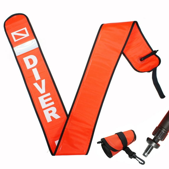 Scuba 6ft High Visibility Reflective Surface Marker w/ BC Hose/Oral Inflator