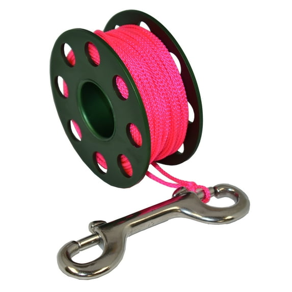 Scuba Choice Aluminum Finger Spool 75ft Dive Reel w/Bolt Snap-Green/Pink