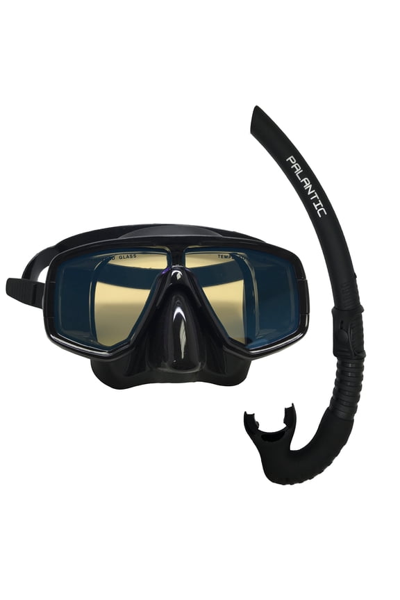 Dive Mask With Blue Mirror Coated Lense + Black Snorkel Combo
