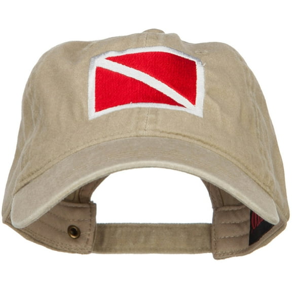 Scuba Dive Flag Embroidered Washed Dyed Cotton Cap - Khaki OSFM