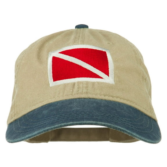 Scuba Dive Flag Embroidered Washed Pigment Dyed Cap - Navy Khaki OSFM