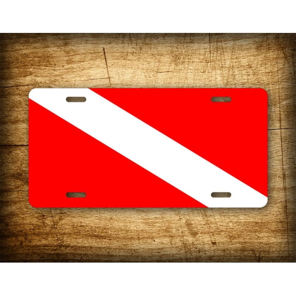 Scuba Dive Flag Red & White License Plate Diver's Stripe Auto Tag - Aluminum ( 12 inch x 6 inch )