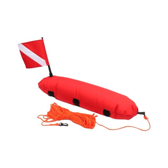 Scuba Dive Float Buoy with 25m Rope and D Rings, 78LBS Safety Marker for Spearfishing Snorkeling Freediving, High Visibility Orange Surface Buoy with Dive Flag