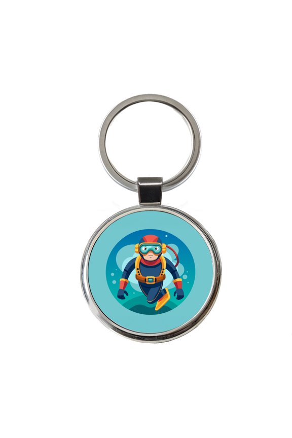 Scuba Diver Diving Metal Round Keychain