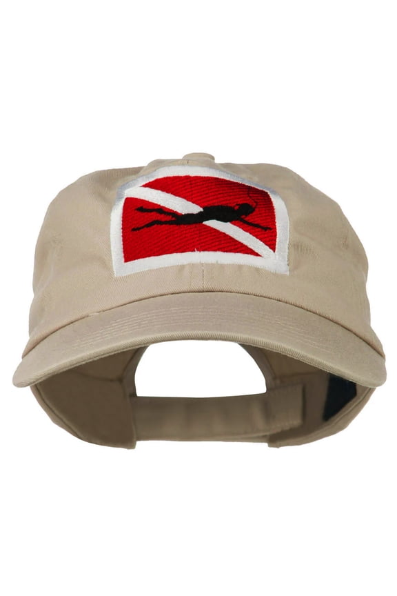Scuba Diver Down Embroidered Low Profile Washed Cap - Khaki OSFM