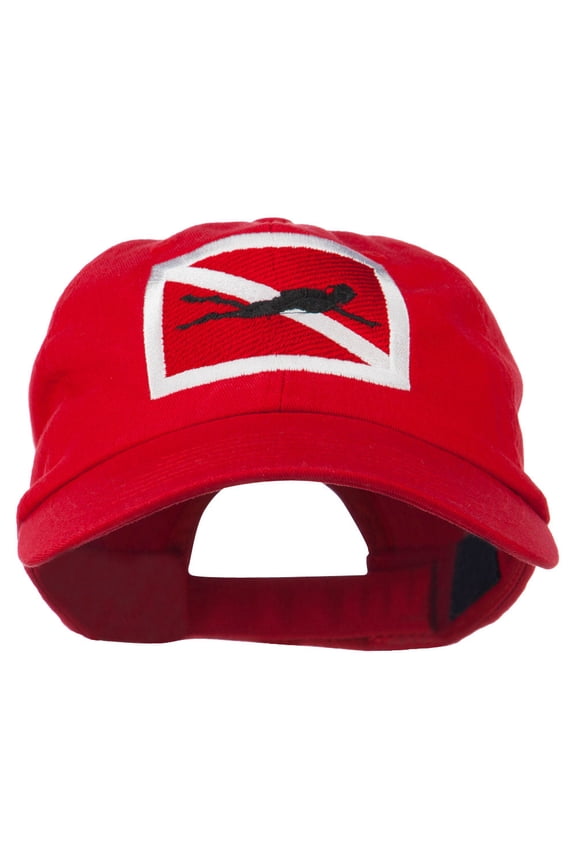 Scuba Diver Down Embroidered Low Profile Washed Cap - Red OSFM