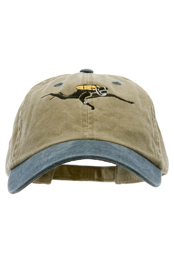 Scuba Diver Embroidered Pigment Dyed Wash Cap - Khaki Navy OSFM