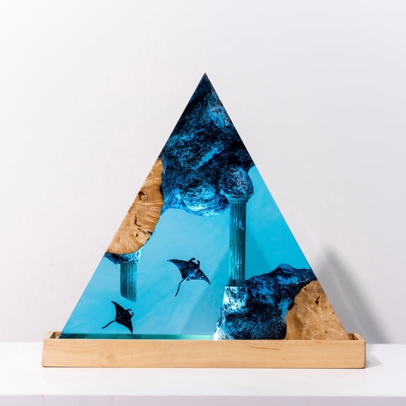Scuba Diver Night Light  Handmade Epoxy Resin Wood Lamp with USB, Ocean Themed Bedside Desk Lamp for Bedroom Home Deco