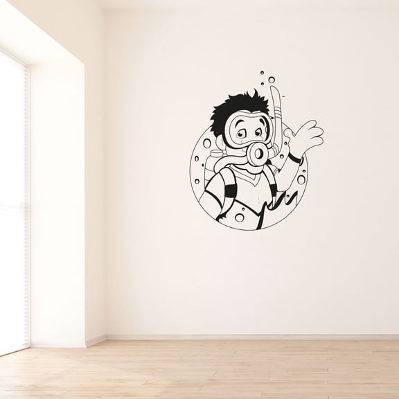 Scuba Diver Professional Underwater Diving Silhouette Underwater Activity Vinyl Wall Art Sticker Decal Home Kids Pool Area Living Room Kinder Boys Girls Décoration Design Wall Decor Size (20x18 inch)