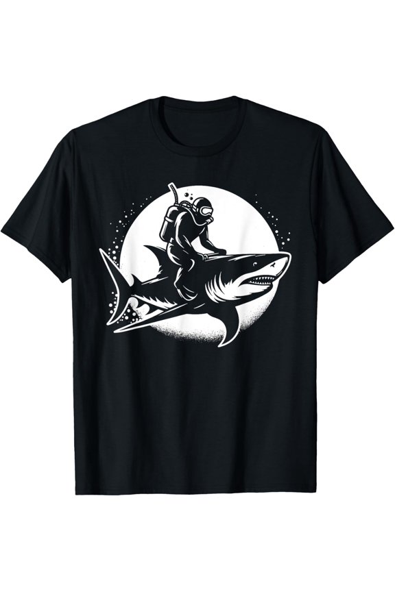 Scuba Diver Riding Shark Shark Lover Diving Shark Sea Ocean Marine Animal T-Shirt