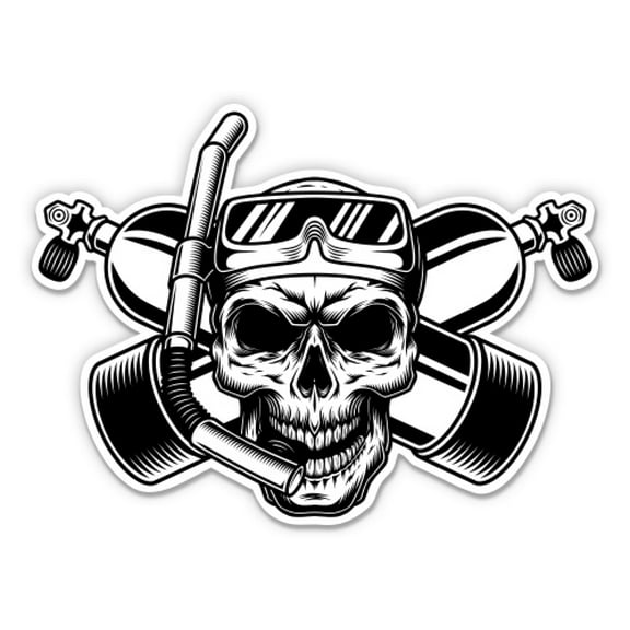 Scuba Diver Skull - 3" Vinyl Sticker - For Car Laptop Water Bottle Phone - Waterproof Decal
