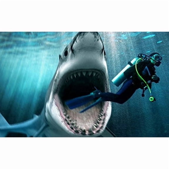 Scuba Diver Swimming by Sharks Mouth Edible Icing Image Cake Topper, by Tnct.