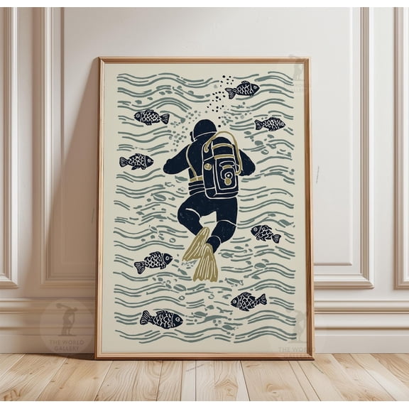 Scuba Diver Underwater Fish Poster Unframed Paper Print