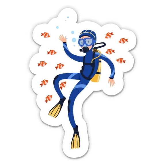 Scuba Diver Underwater with Fish - 12" Vinyl Sticker Waterproof Decal