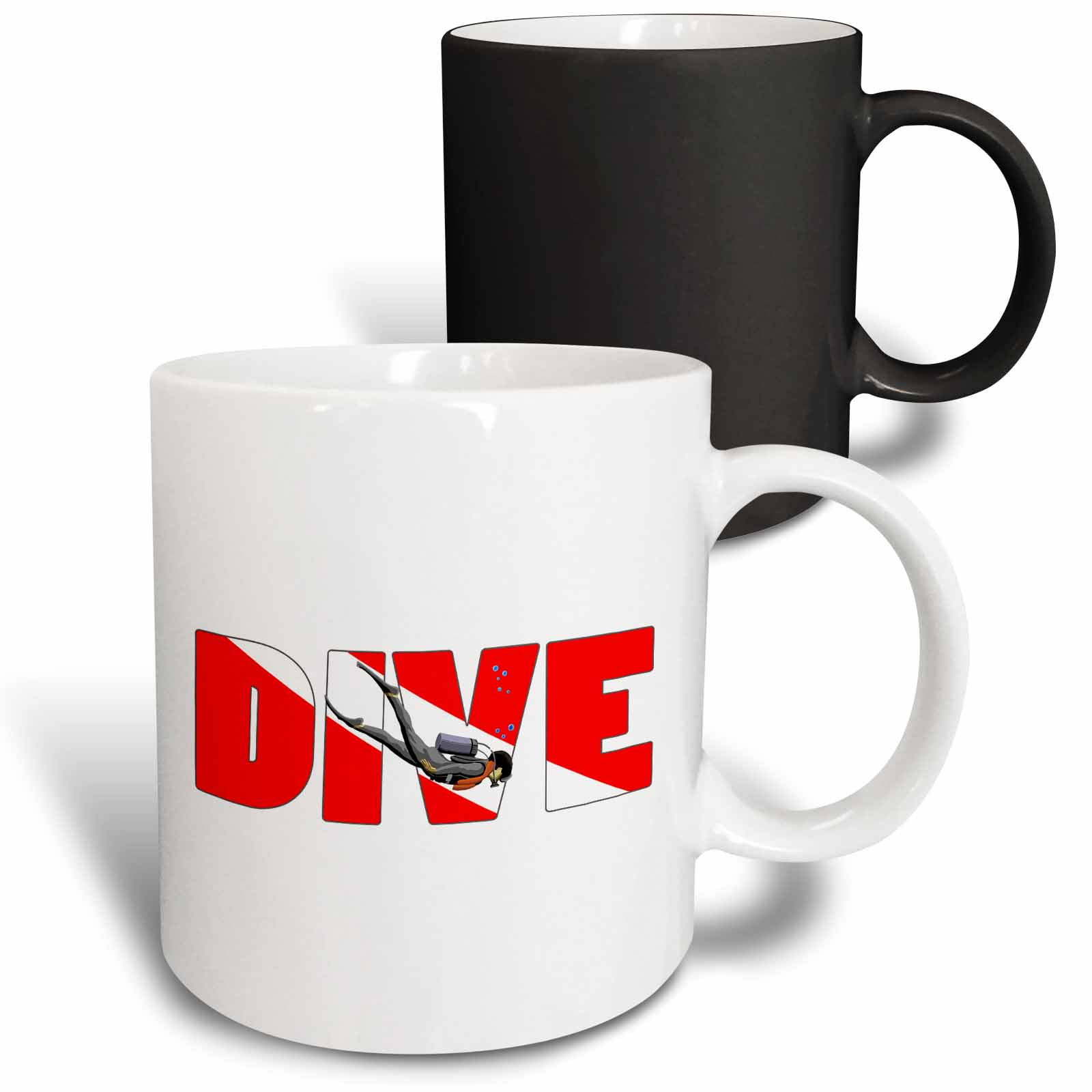 3drose, Scuba Diver with Dive in the Red and White Dive Flag Colors ...