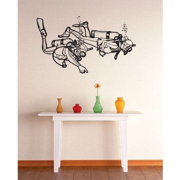 Scuba Divers Ocean Shark Sea Great White Trout Whale Ell Bass Boat Dolphin Whale Holiday Gift Decorating Girl Boy Bedroom Wall Decal Sticker - Size: 13 Inch x 18 Inch