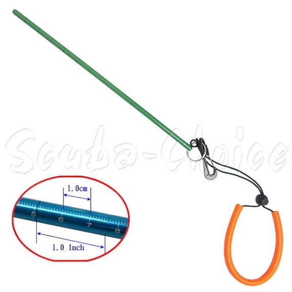 Scuba Diving 13" Aluminum Lobster Tickle Pointer Stick w/ Measurement & Lanyard (Green)
