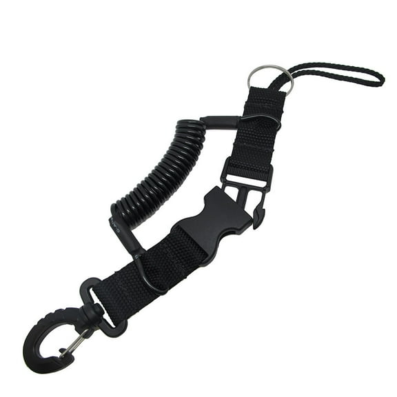Scuba Diving Dive Black Snappy Coil Camera Lanyard Clip & QB Buckles, 1.3M Coil