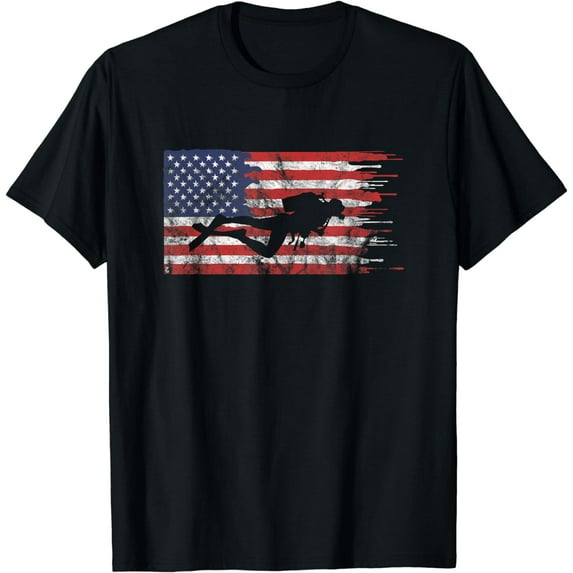 Scuba Diving Diver American USA Flag Ocean T-Shirt