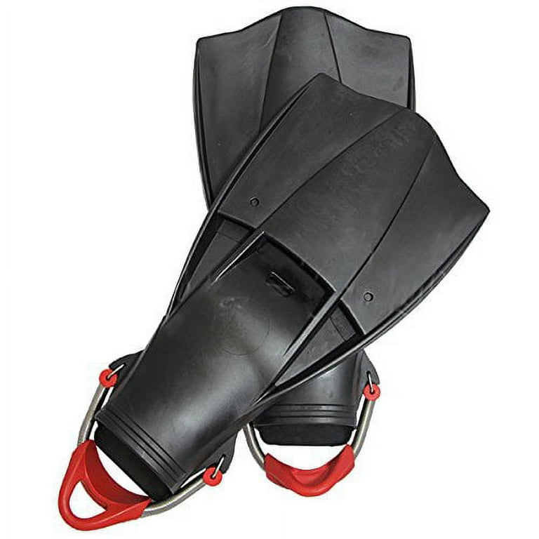 Scuba Diving Free Dive Spearfishing Black Rubber Fins w/ SS Spring Heel Straps (Large)