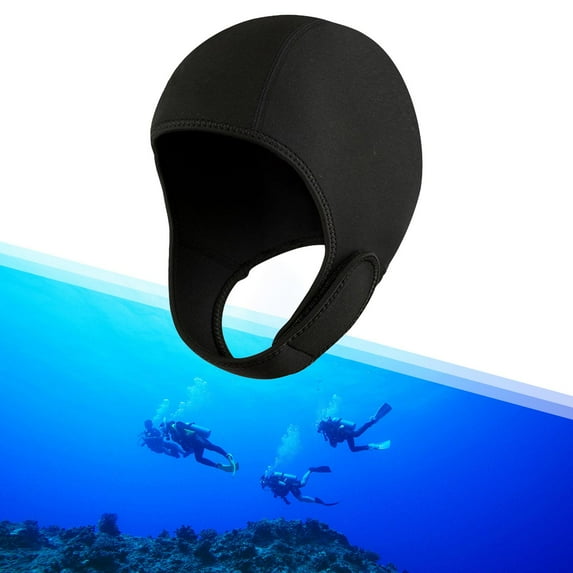 Scuba Diving Hood 2mm Neoprene Wetsuit Hood, Keep Warm with Chin Strap Ear Protective Thermal Hood, Surfing Cap, for Men, Women, Underwater Black