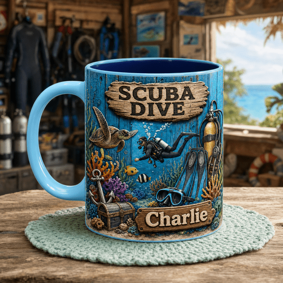 Personalized Scuba Diving Ceramic Mugs Diver Ocean Gift Coffee 11oz 15oz