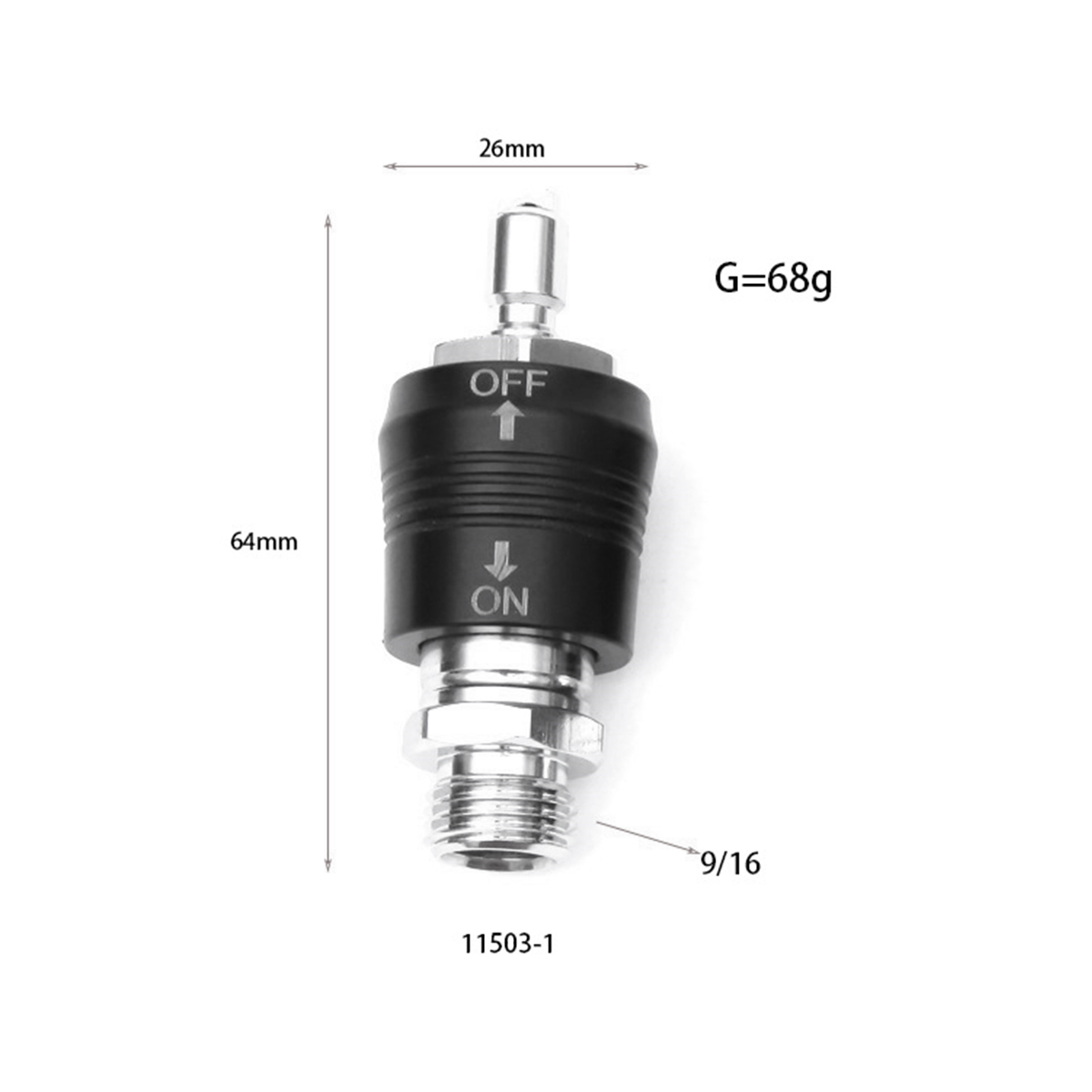 Scuba Diving Regulator Adaptor 9/16 Thread Connector with on Off Switch