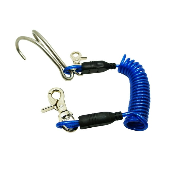 Scuba Diving Stainless Steel Reef Double Hook with Spiral Coil Lanyard
