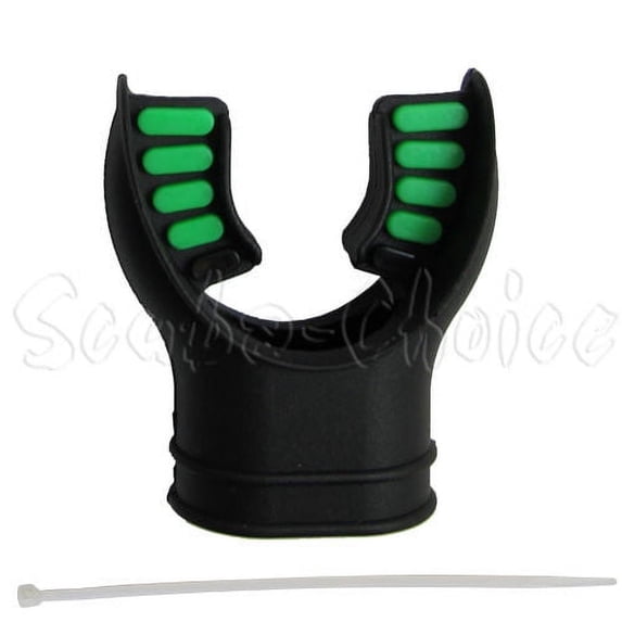 Scuba Diving Ultra Black Silicone Mouthpiece w/ Color Tab & Regulator Tie (Green)