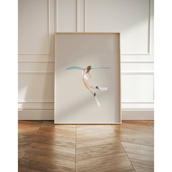 Scuba Diving Woman Diver Sea Home Wall Decoration, Unframed Paper Poster 8x10in