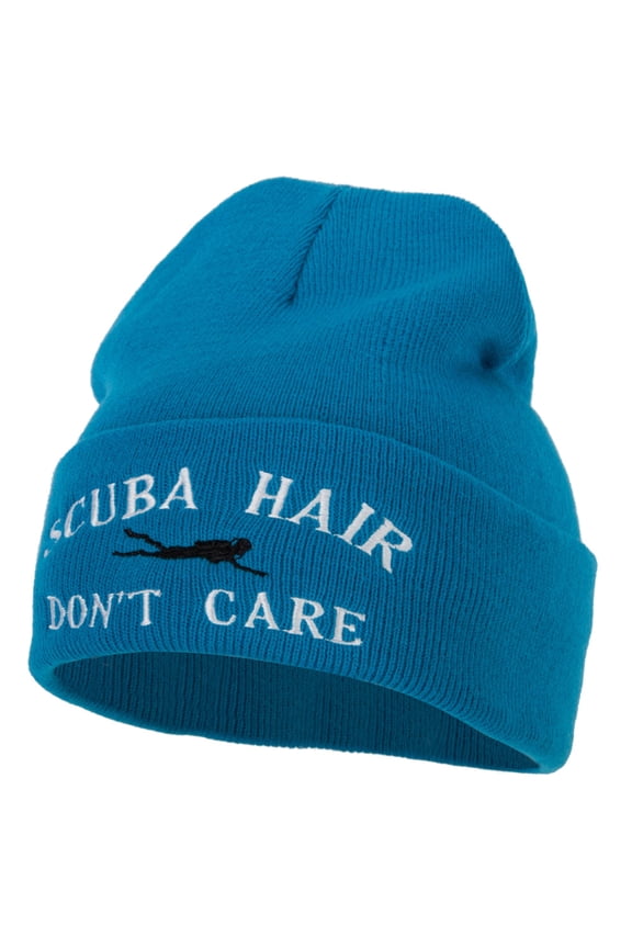 Scuba Hair Don't Care Embroidered 12 Inch Long Knitted Beanie - Aqua OSFM