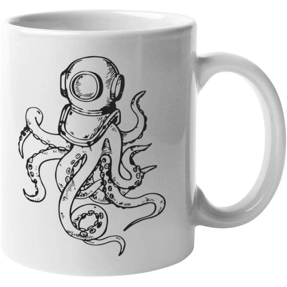 Scuba Octopus Coffee Mug Diver's Mask Nautical Theme Dive Funny Motivation Inspiration 11-ounce White Ceramic Cup CMP00092