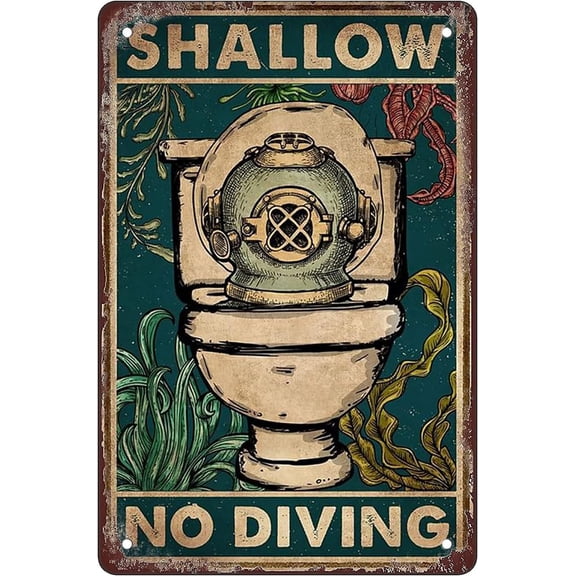Scuba Shallow No Diving Funny Metal Sign Home Decor Wall Art Decoration For Garage Bar Restaurant Kitchen Cafe Pub 12x8 Inch