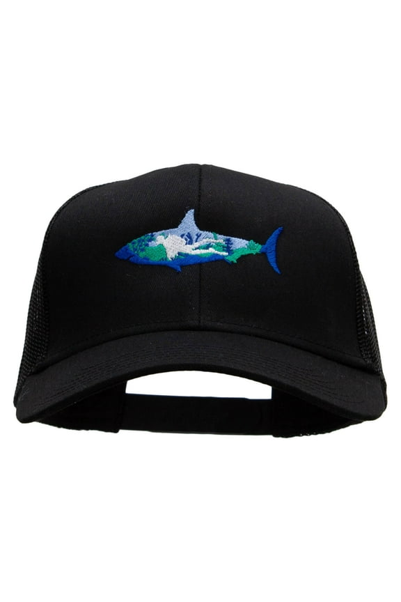 Scuba Shark Embroidered Solid Cotton Twill Mesh Prostyle Cap - Black OSFM