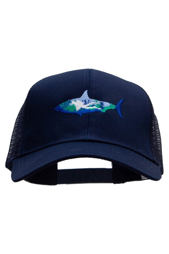 Scuba Shark Embroidered Solid Cotton Twill Mesh Prostyle Cap - Navy OSFM
