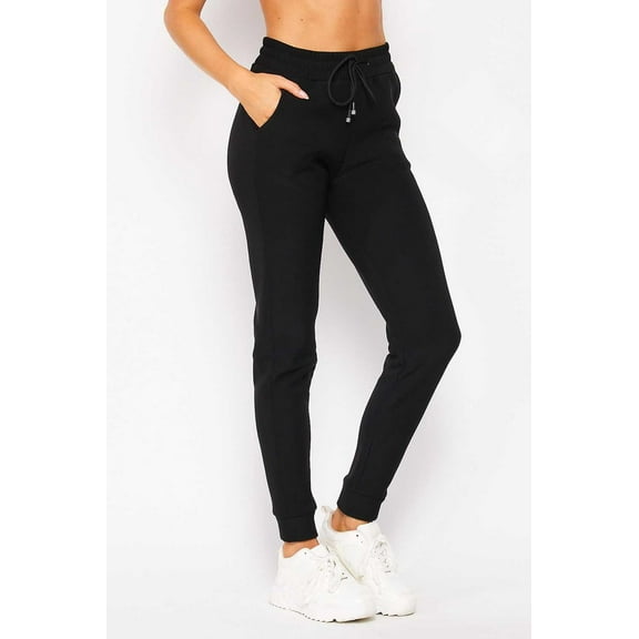 Scuba Solid Thick Fleece Lined Jogger with Drawstring - Plus Size Black 2XL