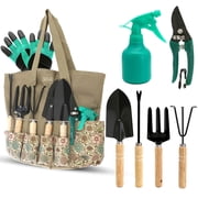 Scuddles Garden Tools Set - 8 Piece Heavy Duty Gardening Kit with Storage Organizer, Ergonomic Hand Digging Weeder Rake Shovel Trowel Sprayer Gloves Gift for Me