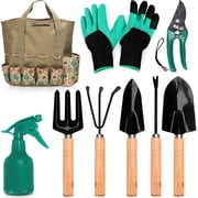 Scuddles Garden Tools Set - 8 Piece Heavy Duty Gardening Kit with Storage Organizer, Ergonomic Hand Digging Weeder Rake Shovel Trowel Sprayer Gloves Gift for Men Or Women