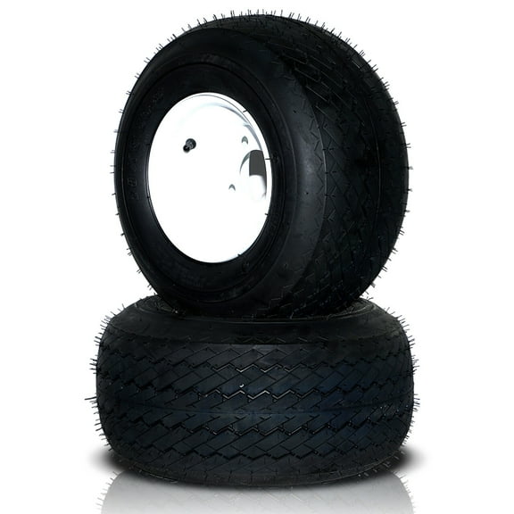 Scuff Guard Set of 2 18x8.50-8 Golf Cart Tires And White Rims Load Range B 4 Lug 18x8.5-8
