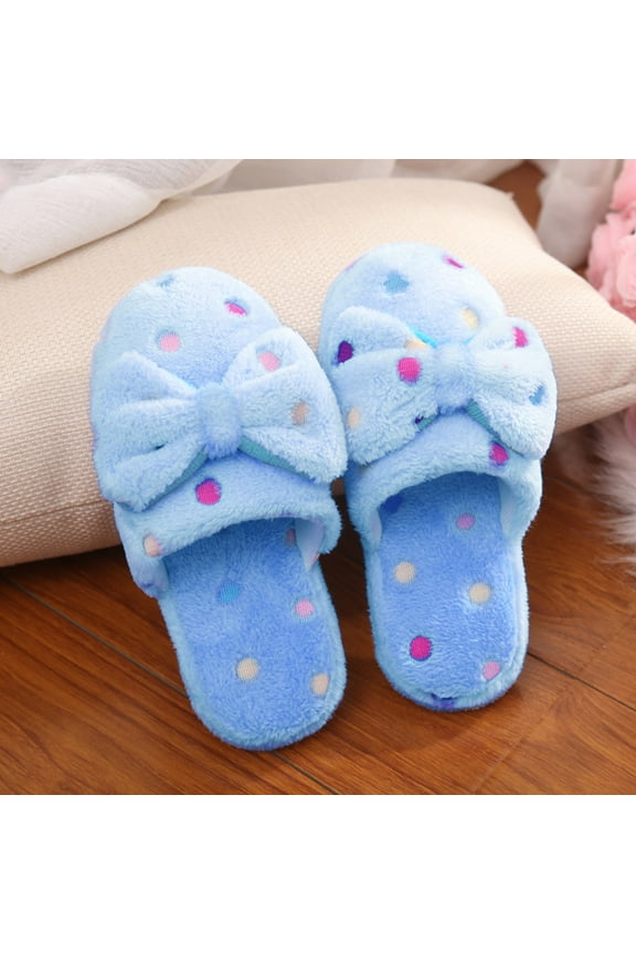 Scuff Slippers for Women Cute House Slippers with Bow (Blue 40-41)