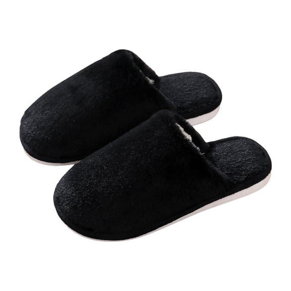 Scuff Slippers for Women Soft Plush Winter Warm Casual Indoor Home Nonslip Slides Slip on Bedroom House Shoes Black 5.5