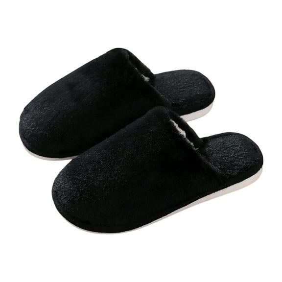 Scuff Slippers for Women Soft Plush Winter Warm Casual Indoor Home Nonslip Slides Slip on Bedroom House Shoes Black 6.5