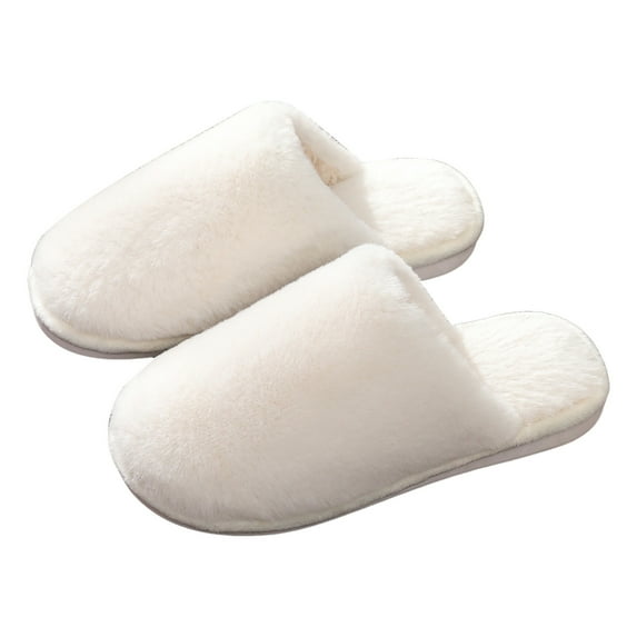 Scuff Slippers for Women Soft Plush Winter Warm Casual Indoor Home Nonslip Slides Slip on Bedroom House Shoes White 8.5