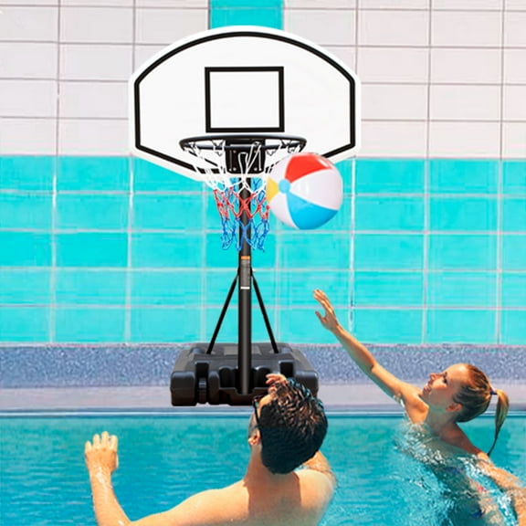 HooKung Swimming Pool Basketball Hoop Portable Water Basketball Goal Poolside Height Adjustable Beach Basketball Stand for Pool with Base and 35" Backboard for Indoor Outdoor Games 3.1-4.7 FT Black