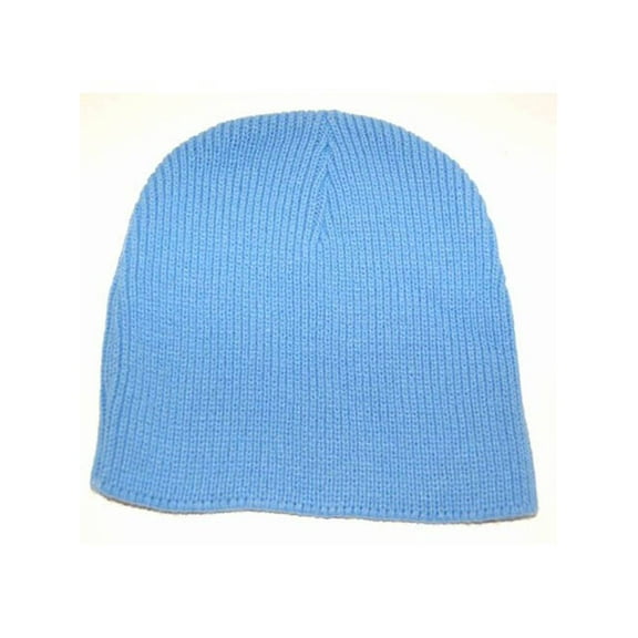 Scull Ribbed Cuffless Beanie Cap, Light Blue