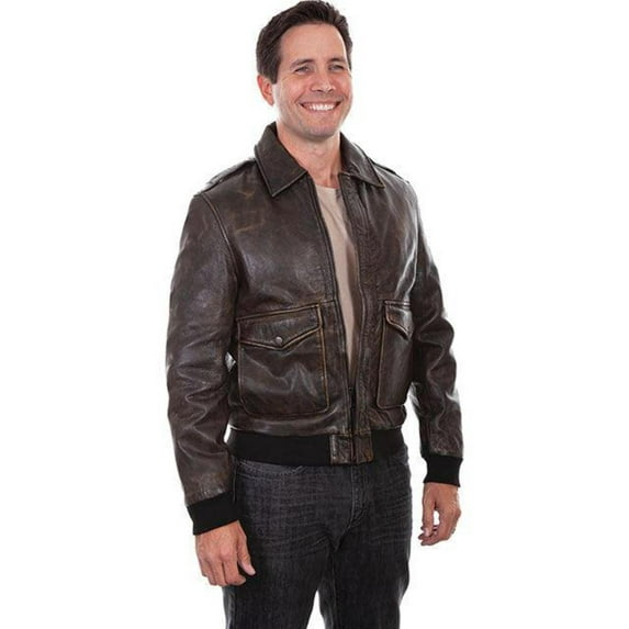 Scully 1043-259 LG Large Retro Leather Bomber Jacket, Dark Brown
