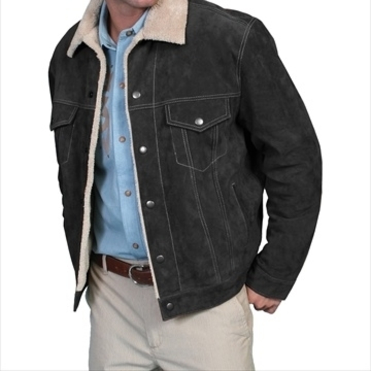 Scully 11319L Men Leather Jacket Black Boar Suede Large