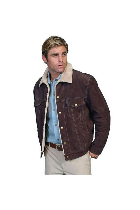 Scully 113-86-S Mens Leather Boar Suede Jean Jacket, Chocolate - Small