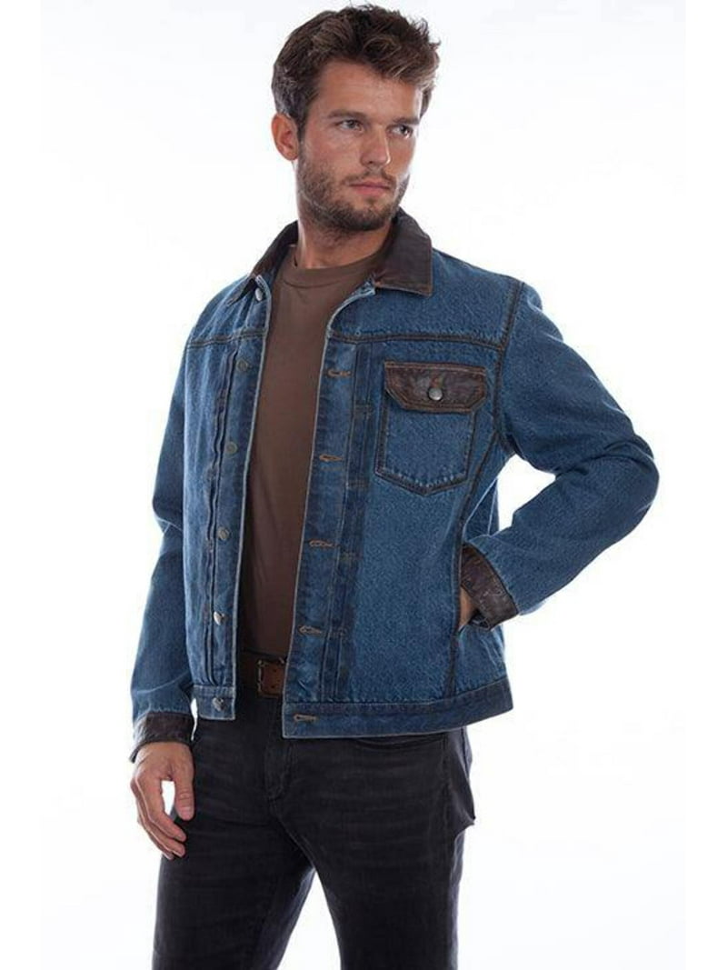 Scully 2014-193 XL Mens Denim Brown Leather Trim Jean Jacket